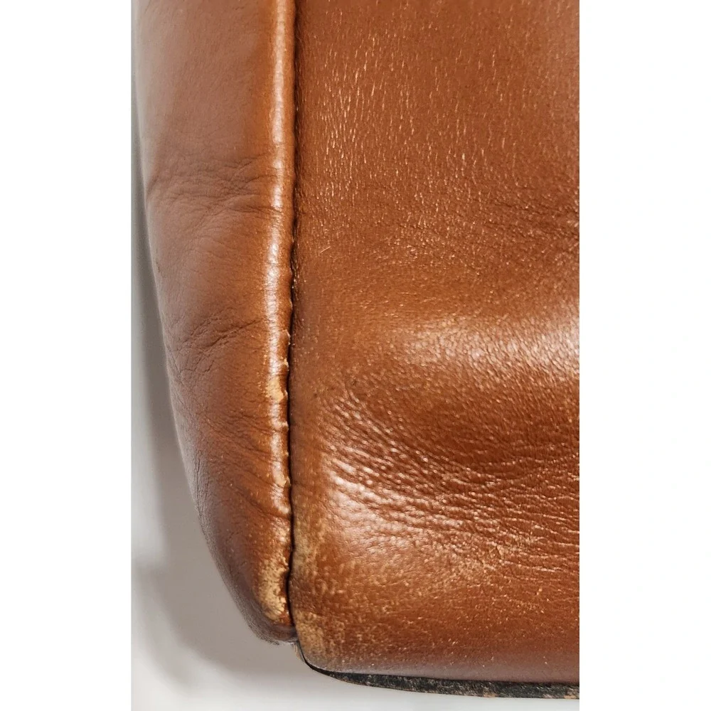 Patricia Nash Poppy Cognac Brown Leather Shoulder Bag Tote Contrast Stitching